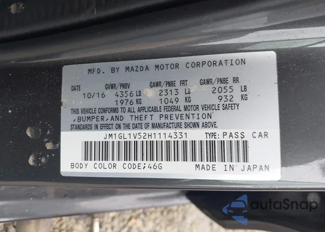 2017 Mazda 6 Touring z USA, uszkodzony, nr VIN JM1GL1V52H1114331